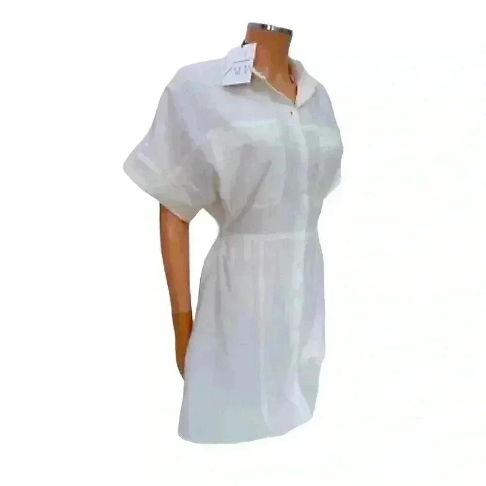 NWT ZARA women’s collar button down ivory/ cream short dress chest front pockets - Picture 1 of 10